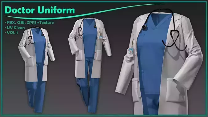 female doctor uniform with texture 3D model