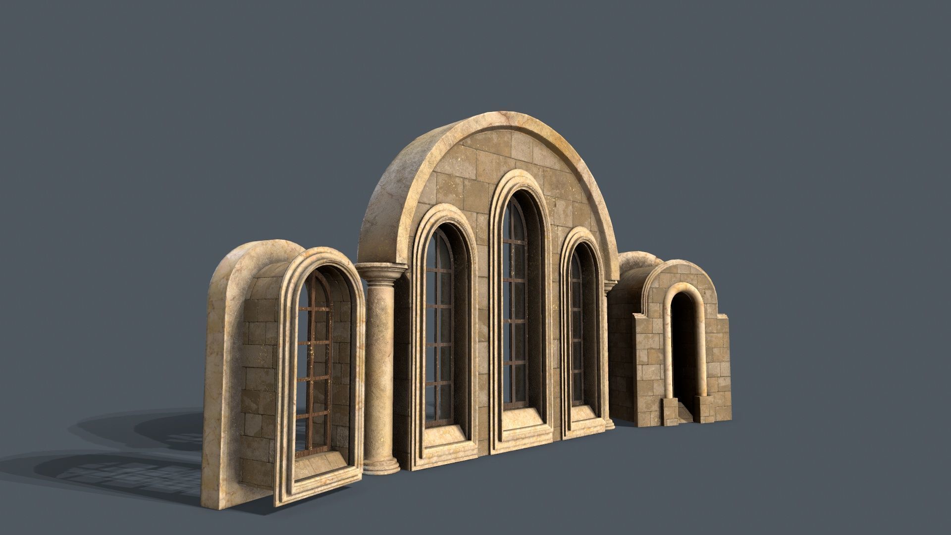 Medieval Window Set Low-poly 3D model_11