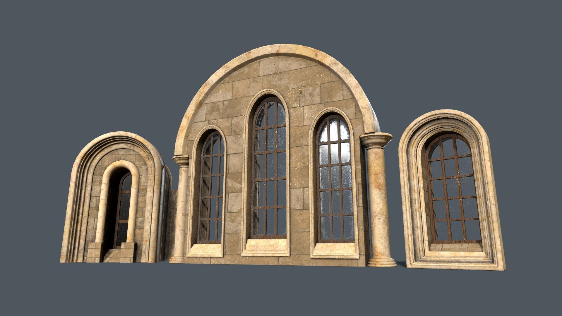Medieval Window Set Low-poly 3D model_4