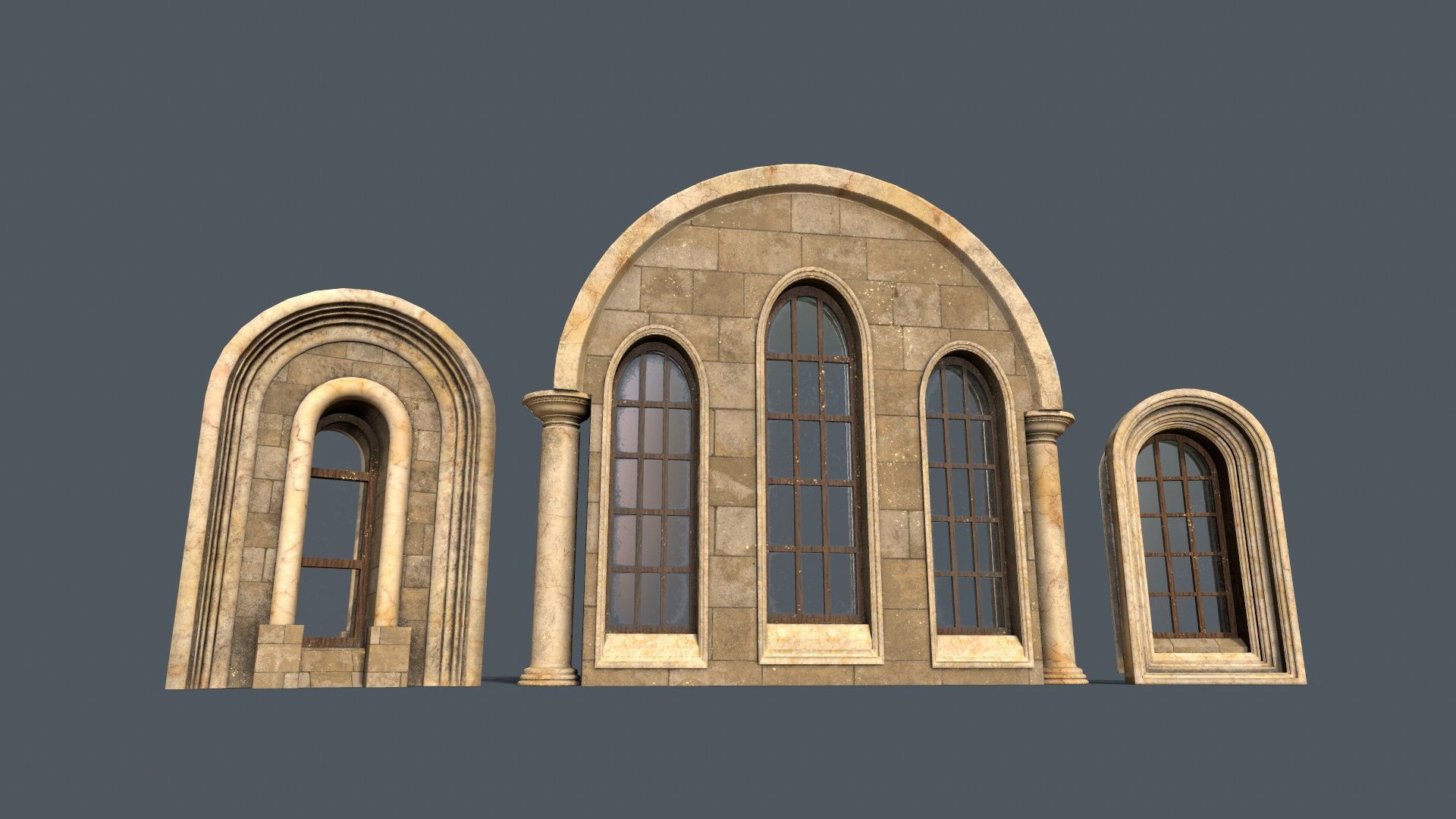 Medieval Window Set Low-poly 3D model_2