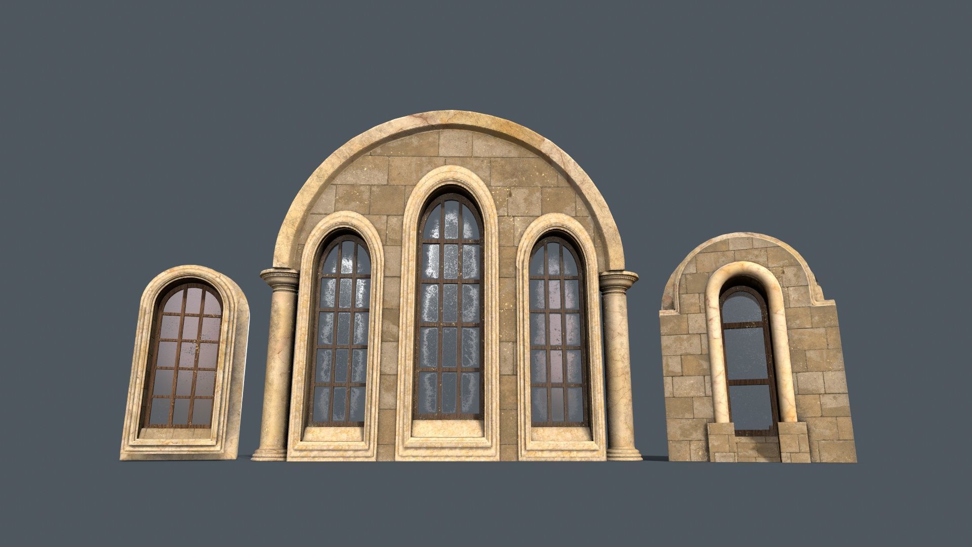 Medieval Window Set Low-poly 3D model_17