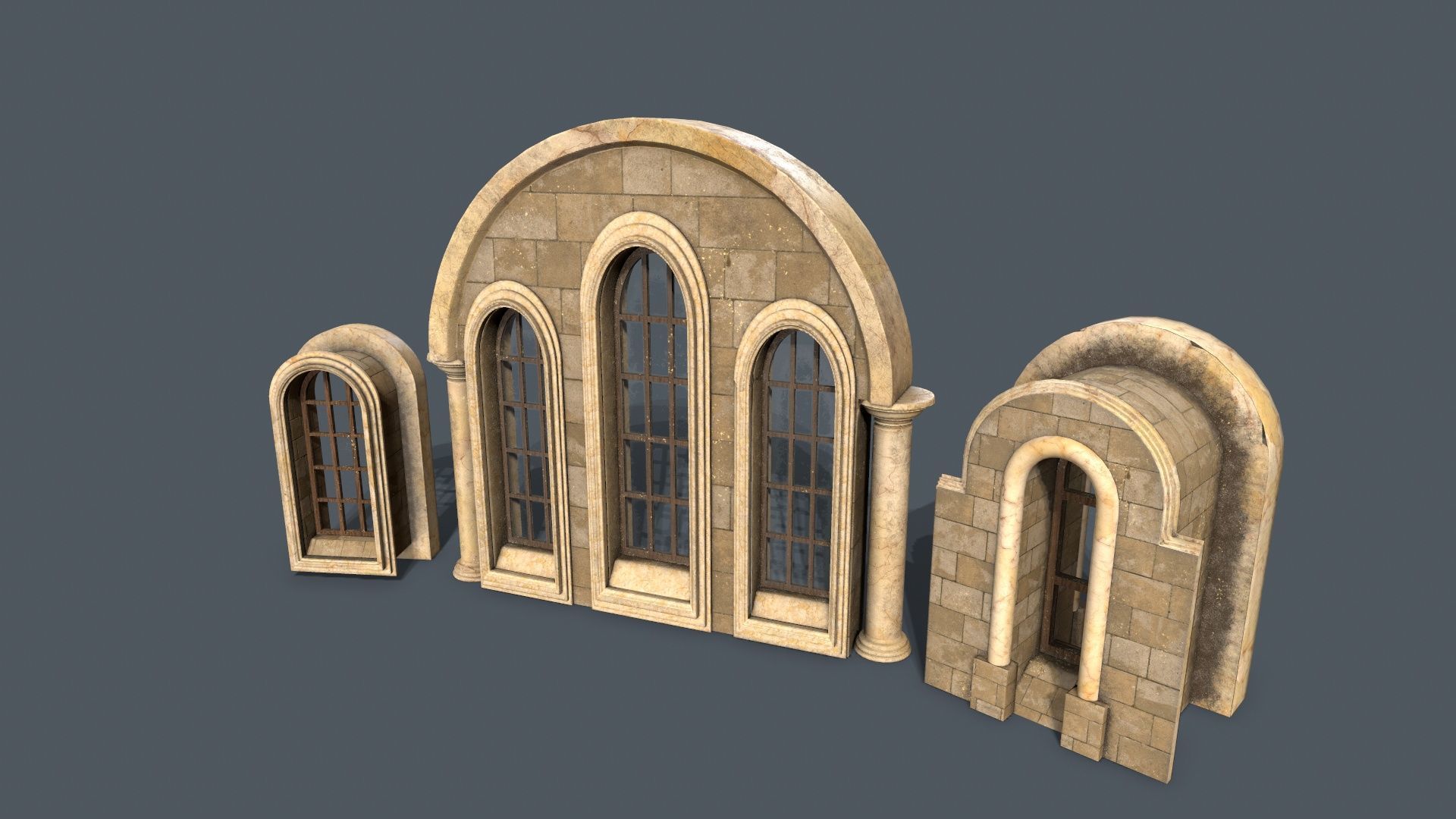 Medieval Window Set Low-poly 3D model_8