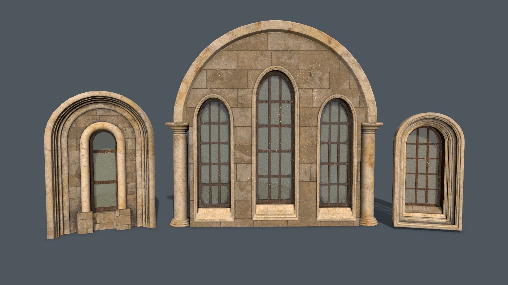 Medieval Window Set Low-poly 3D model_14