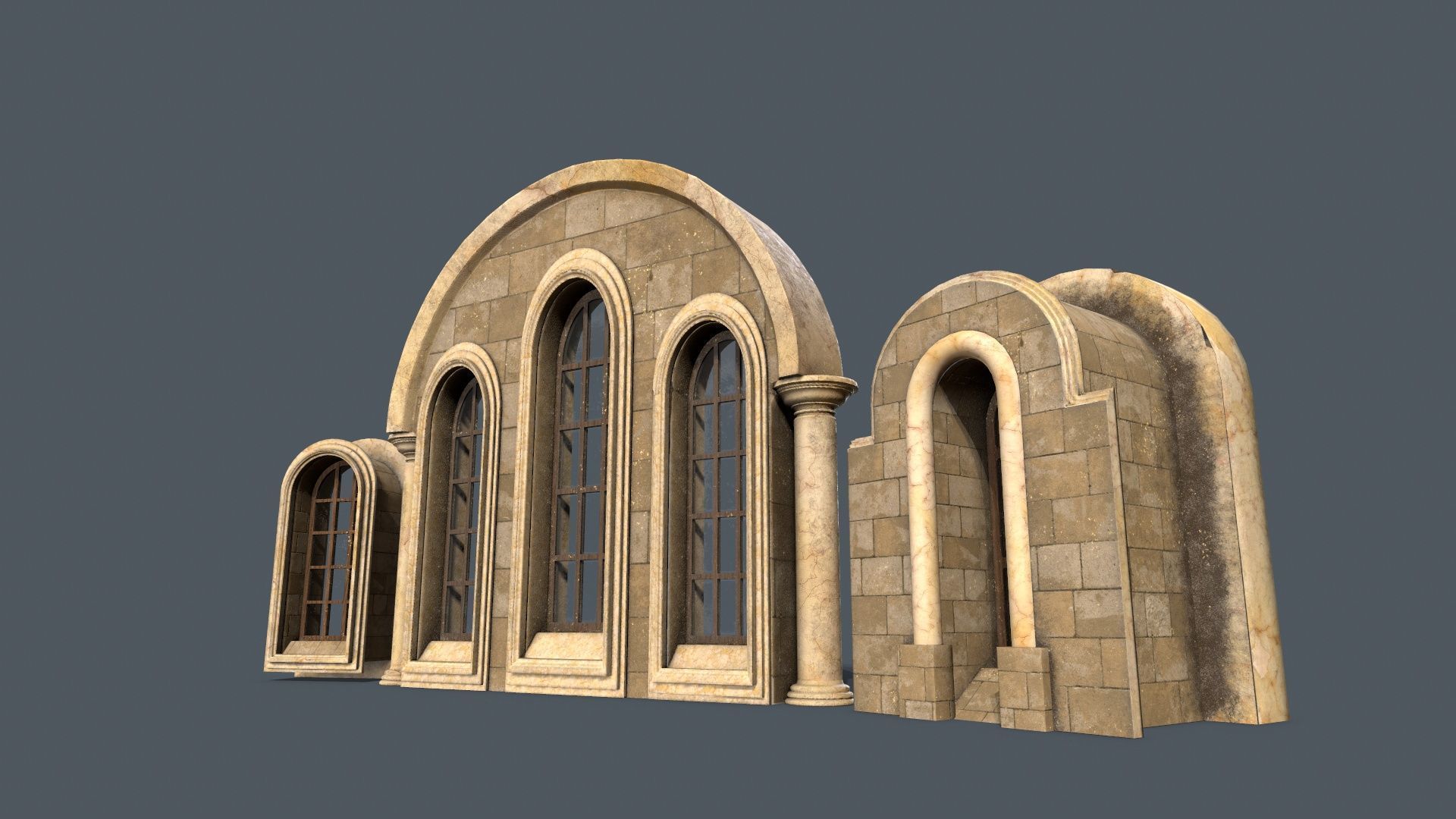 Medieval Window Set Low-poly 3D model_12