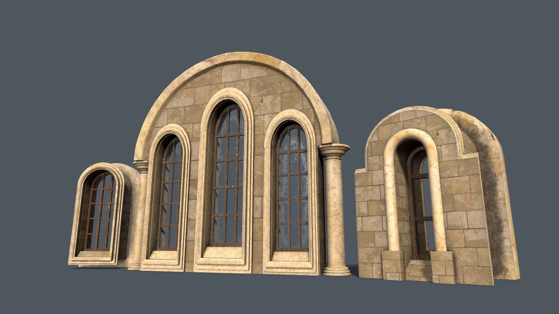 Medieval Window Set Low-poly 3D model_19
