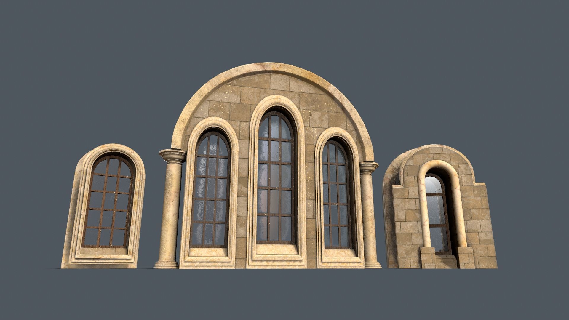 Medieval Window Set Low-poly 3D model_18