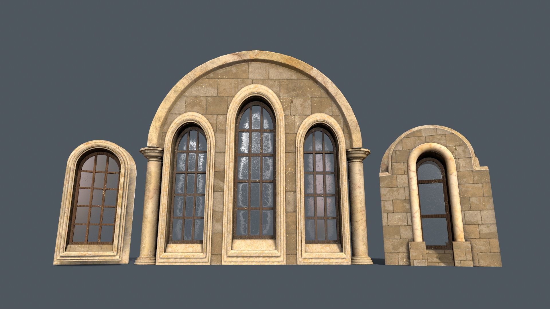 Medieval Window Set Low-poly 3D model_9