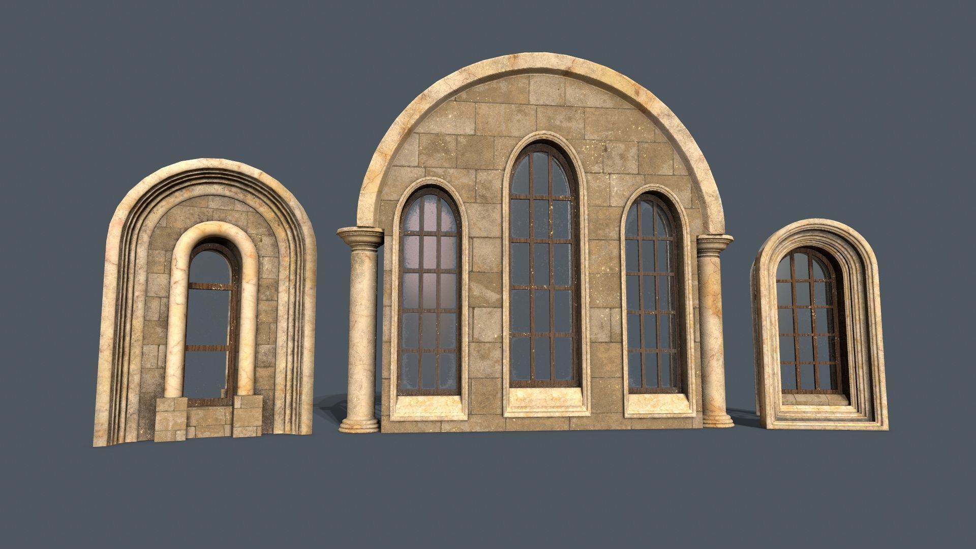 Medieval Window Set Low-poly 3D model_16