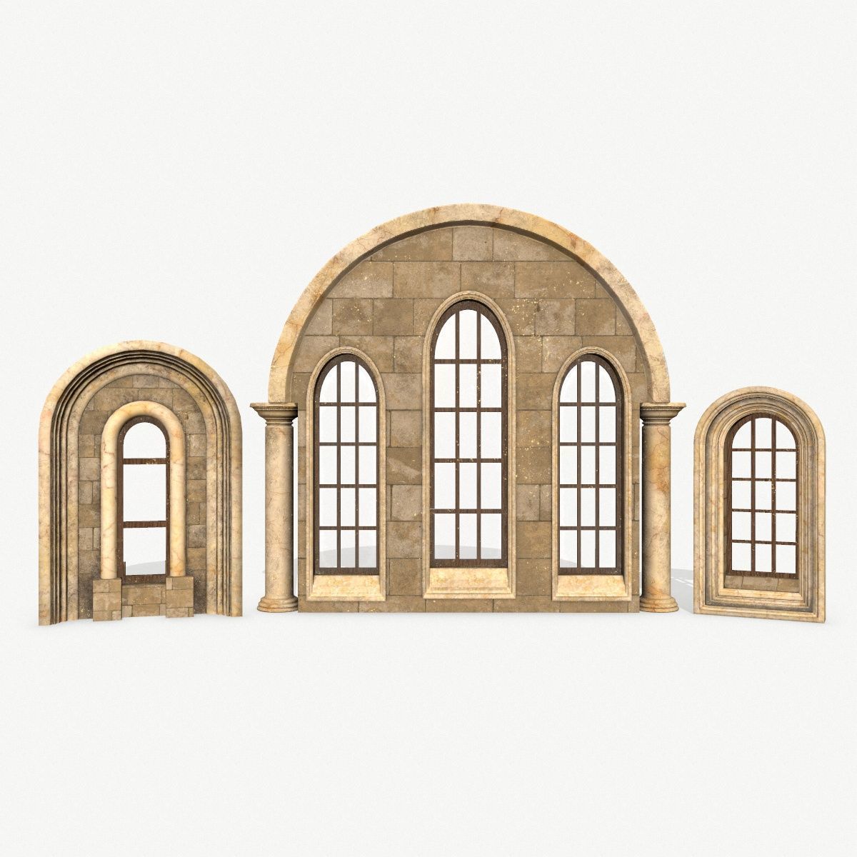 Medieval Window Set Low-poly 3D model_21
