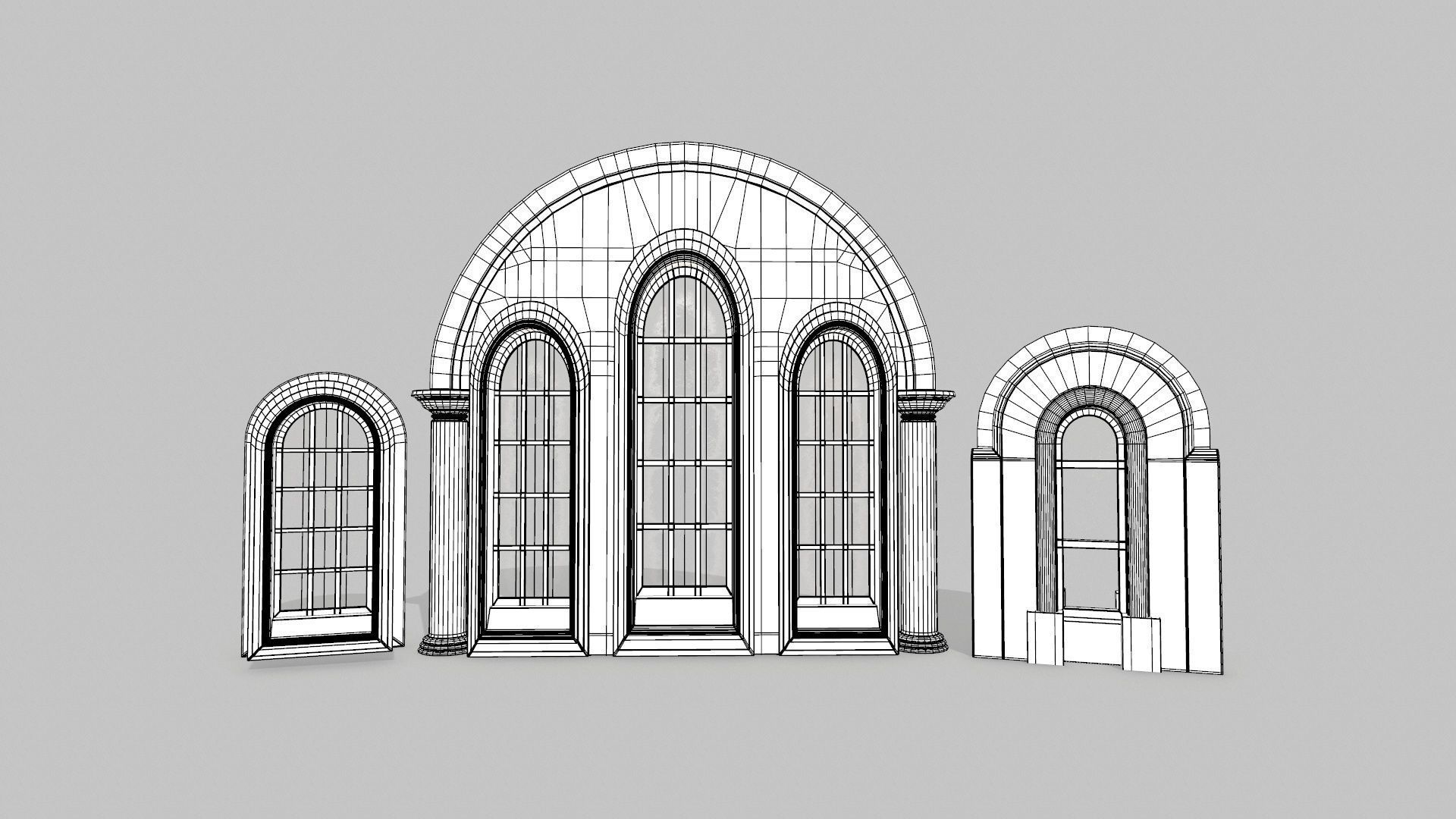 Medieval Window Set Low-poly 3D model_22