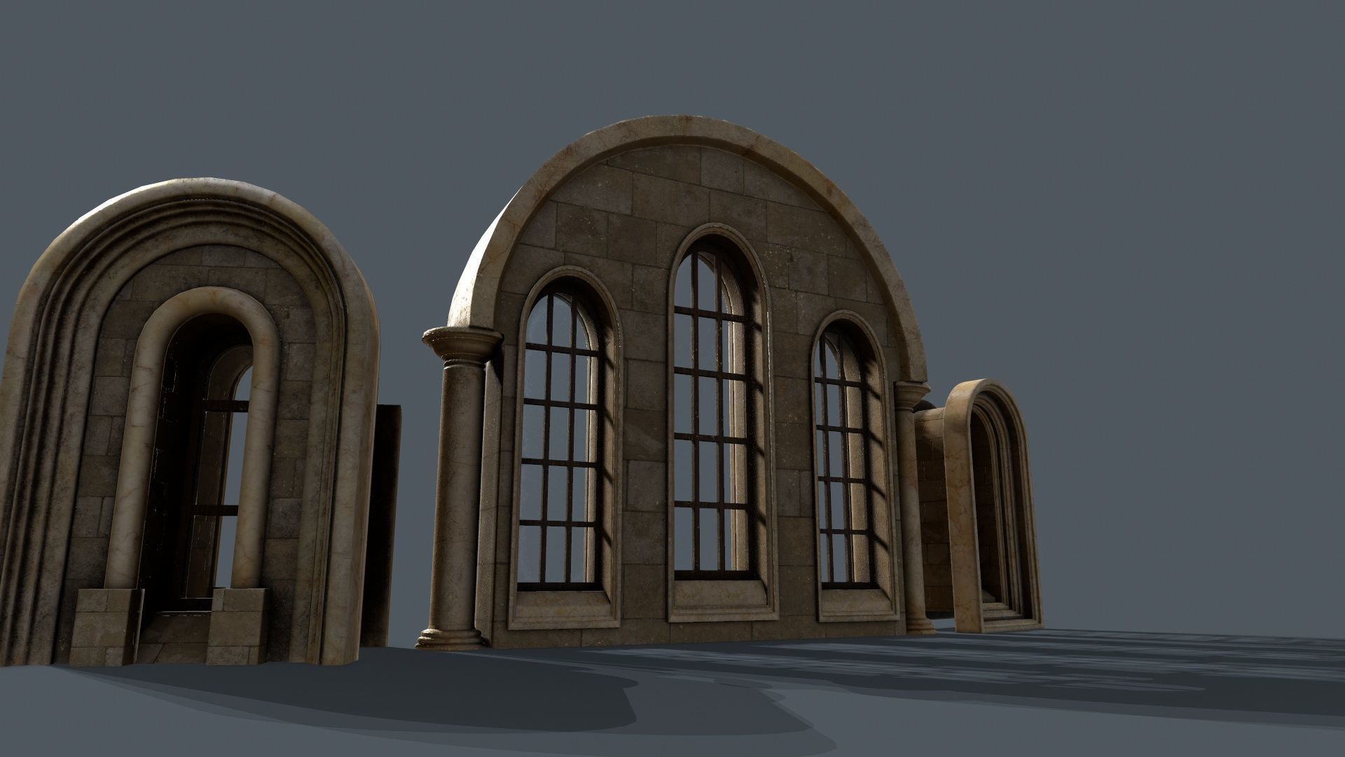 Medieval Window Set Low-poly 3D model_13