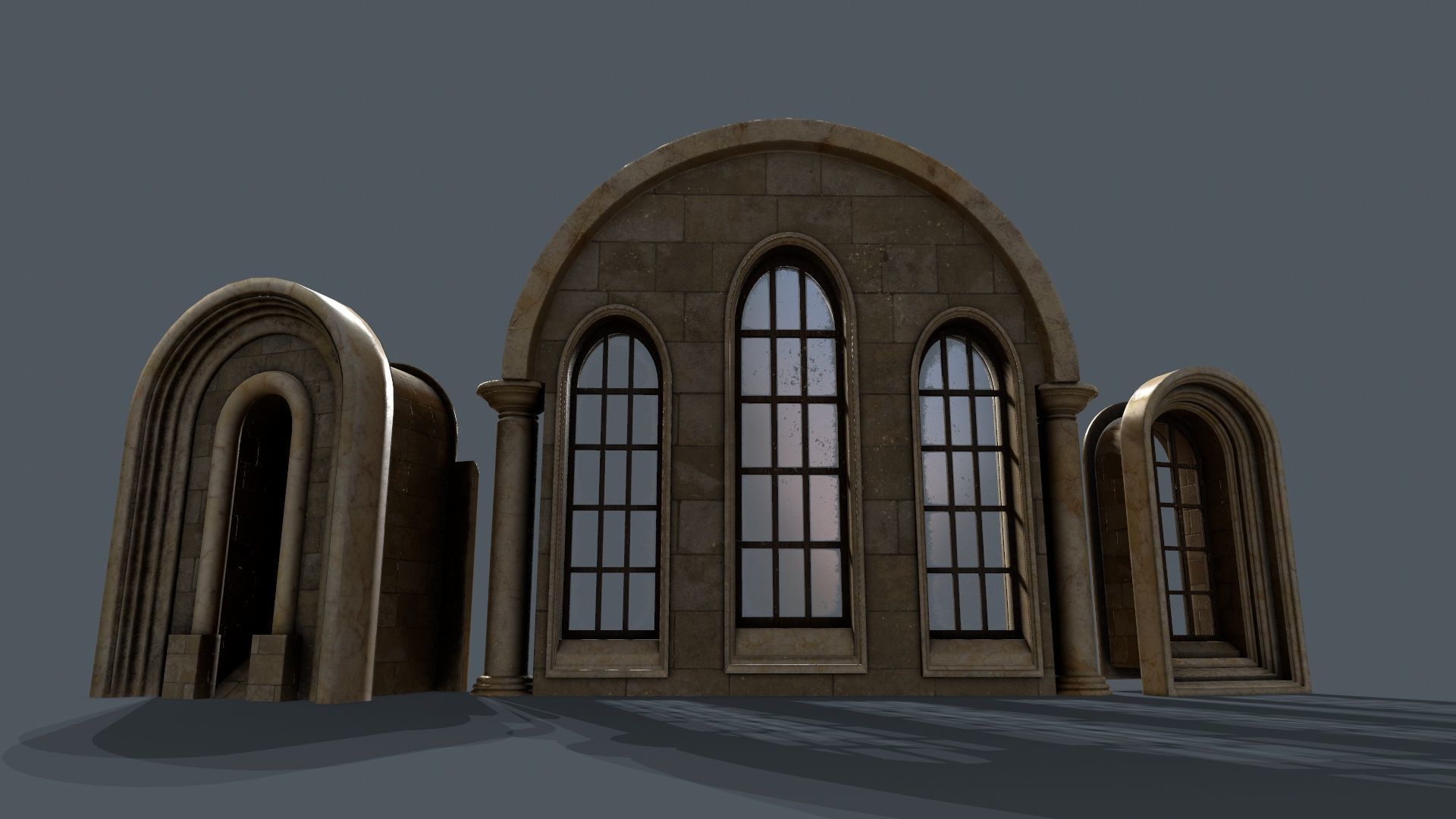 Medieval Window Set Low-poly 3D model_1