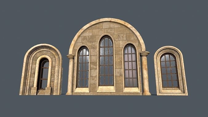 Medieval Window Set Low-poly 3D model