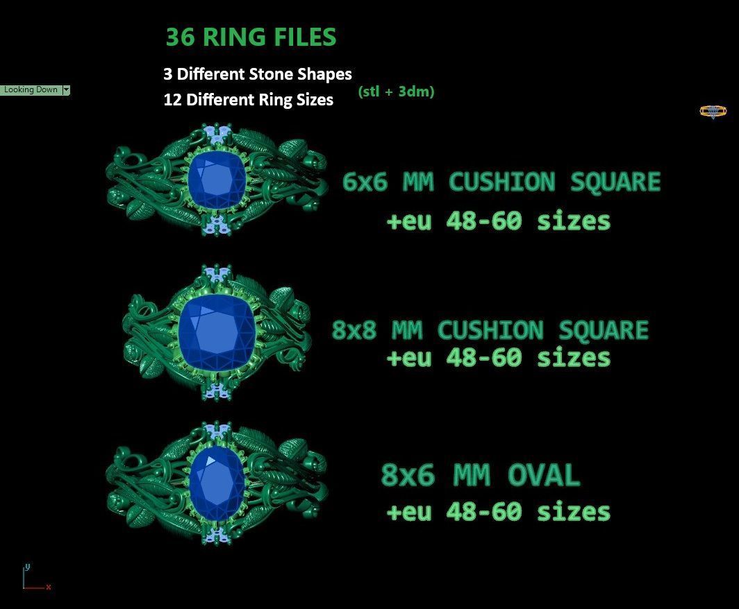 3 Stone Shapes EU 48-60 Sizes Women Rings Leaf Ring For Women 3D print model