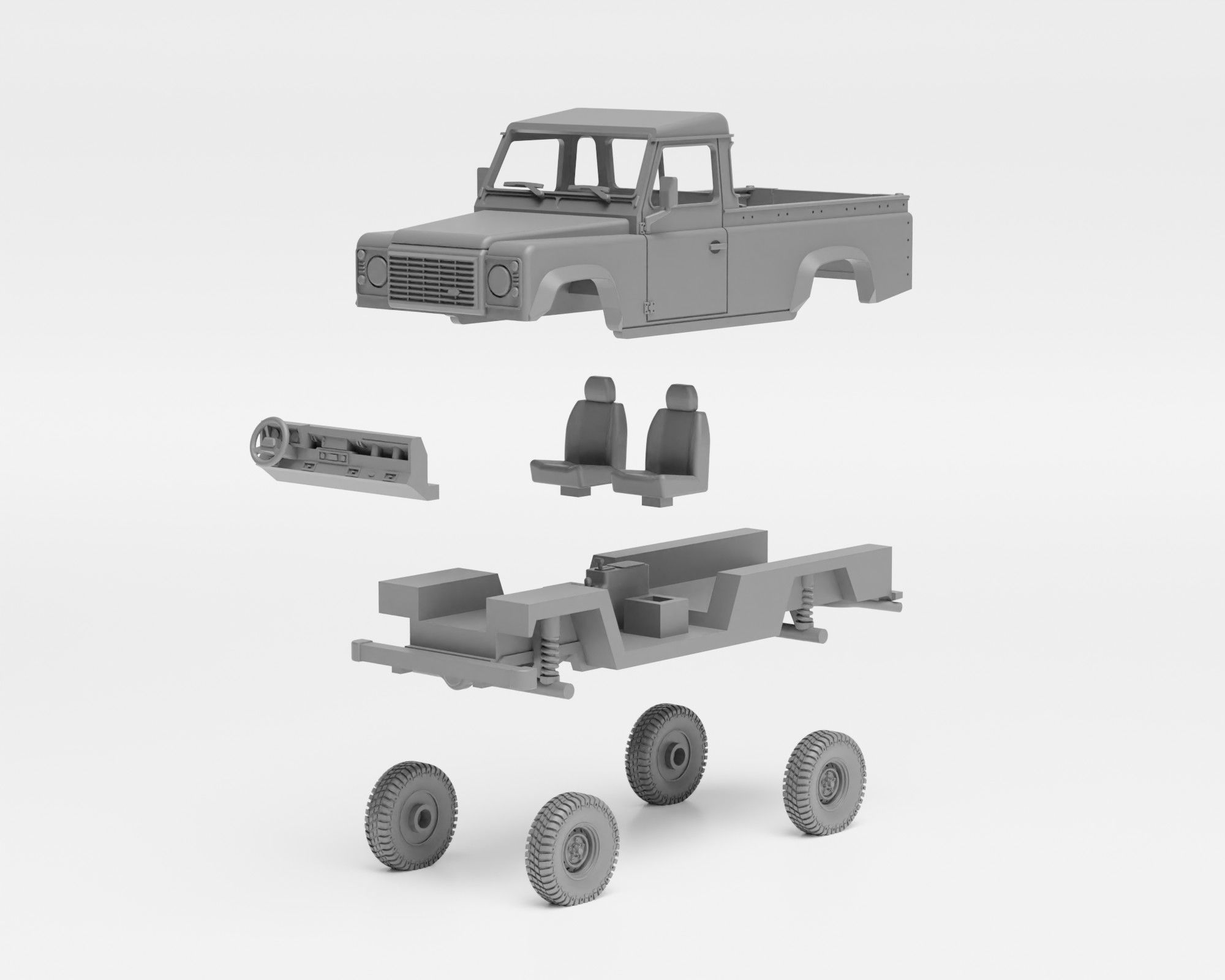 Land Rover Defender 110 Pickup - H0 scale car model kit 3D print model_2