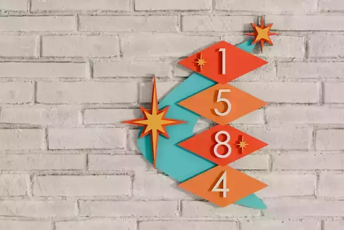 Mid-Century Atomic Age Retro Home Address Sign Plaque Low-poly 3D model