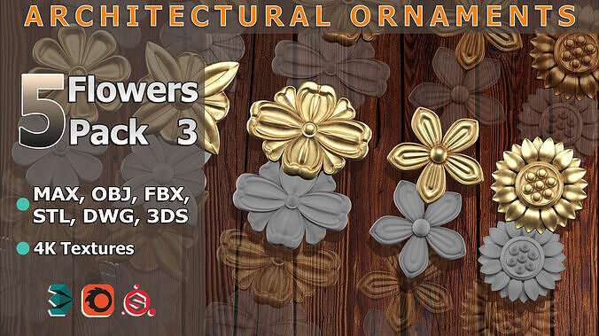 5 Ornamental Flowers Pack Vol-3 Quad Mesh 4K PBR Textures 3D model