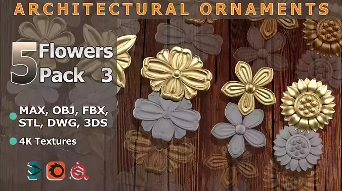 5 Ornamental Flowers Pack Vol-3 Quad Mesh 4K PBR Textures 3D model