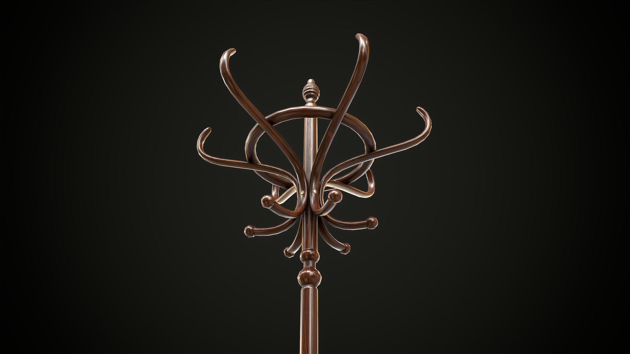 Vintage Wooden Coat Rack Low-poly 3D model_7