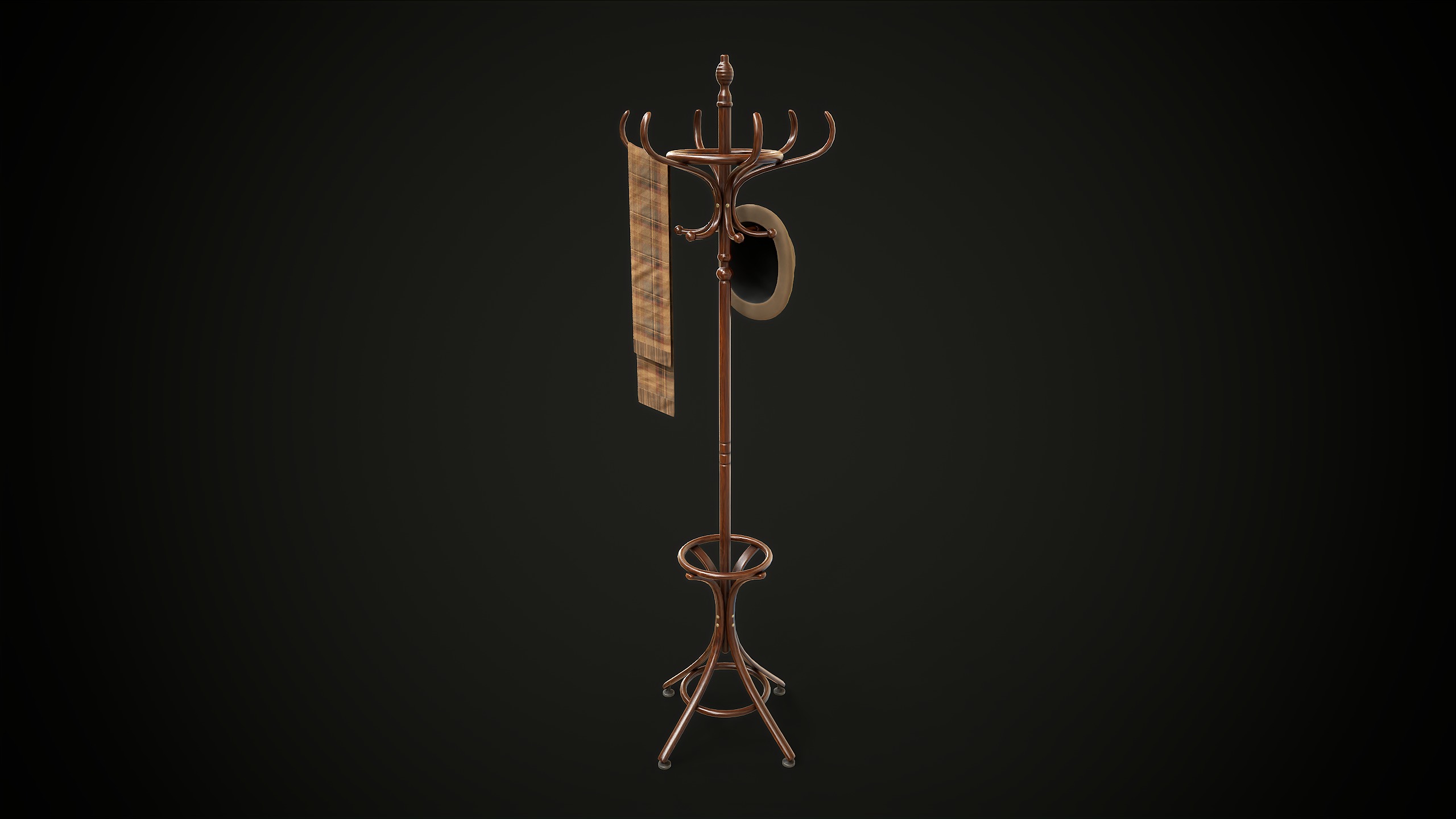 Vintage Wooden Coat Rack Low-poly 3D model_4