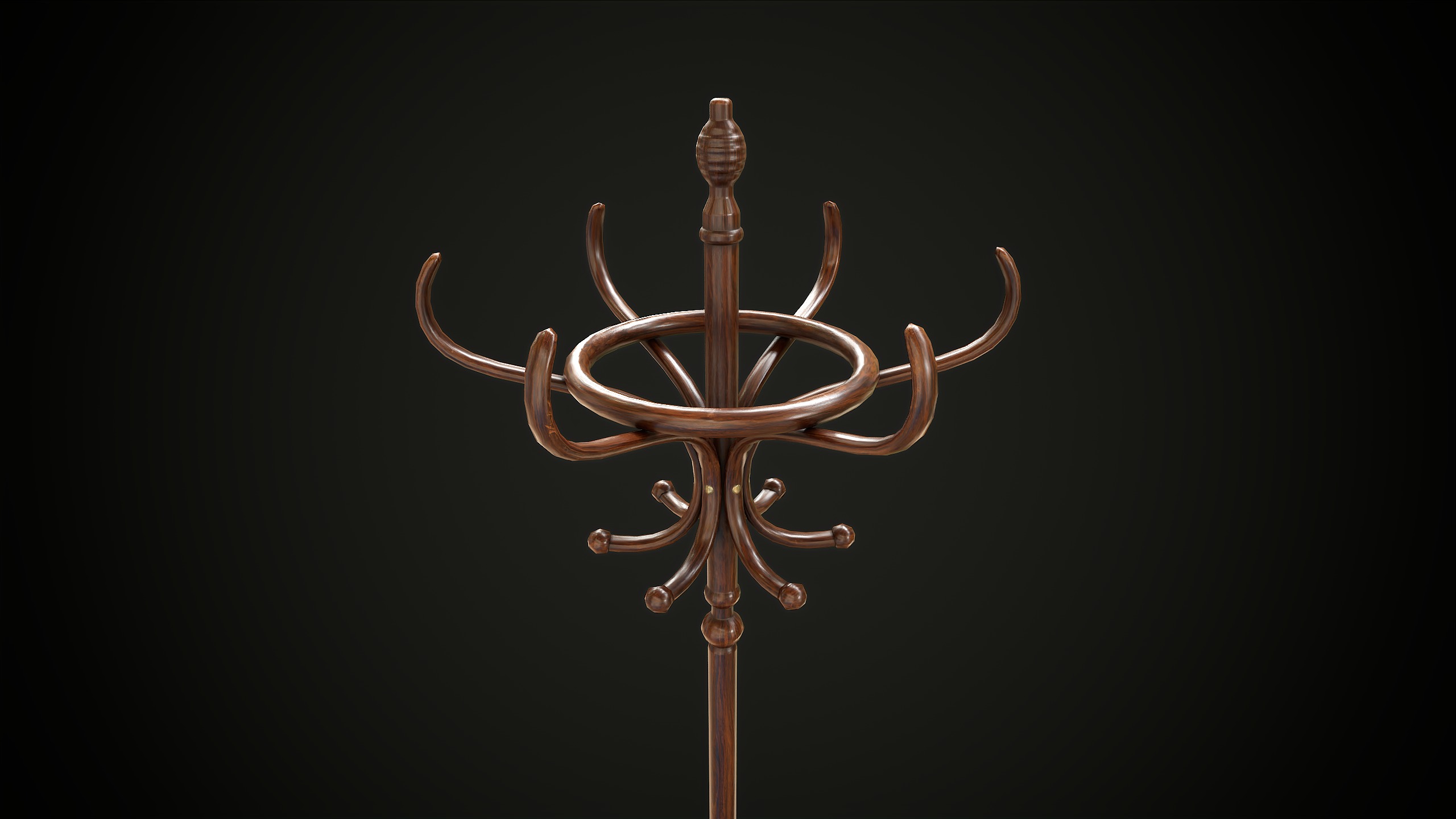 Vintage Wooden Coat Rack Low-poly 3D model_6