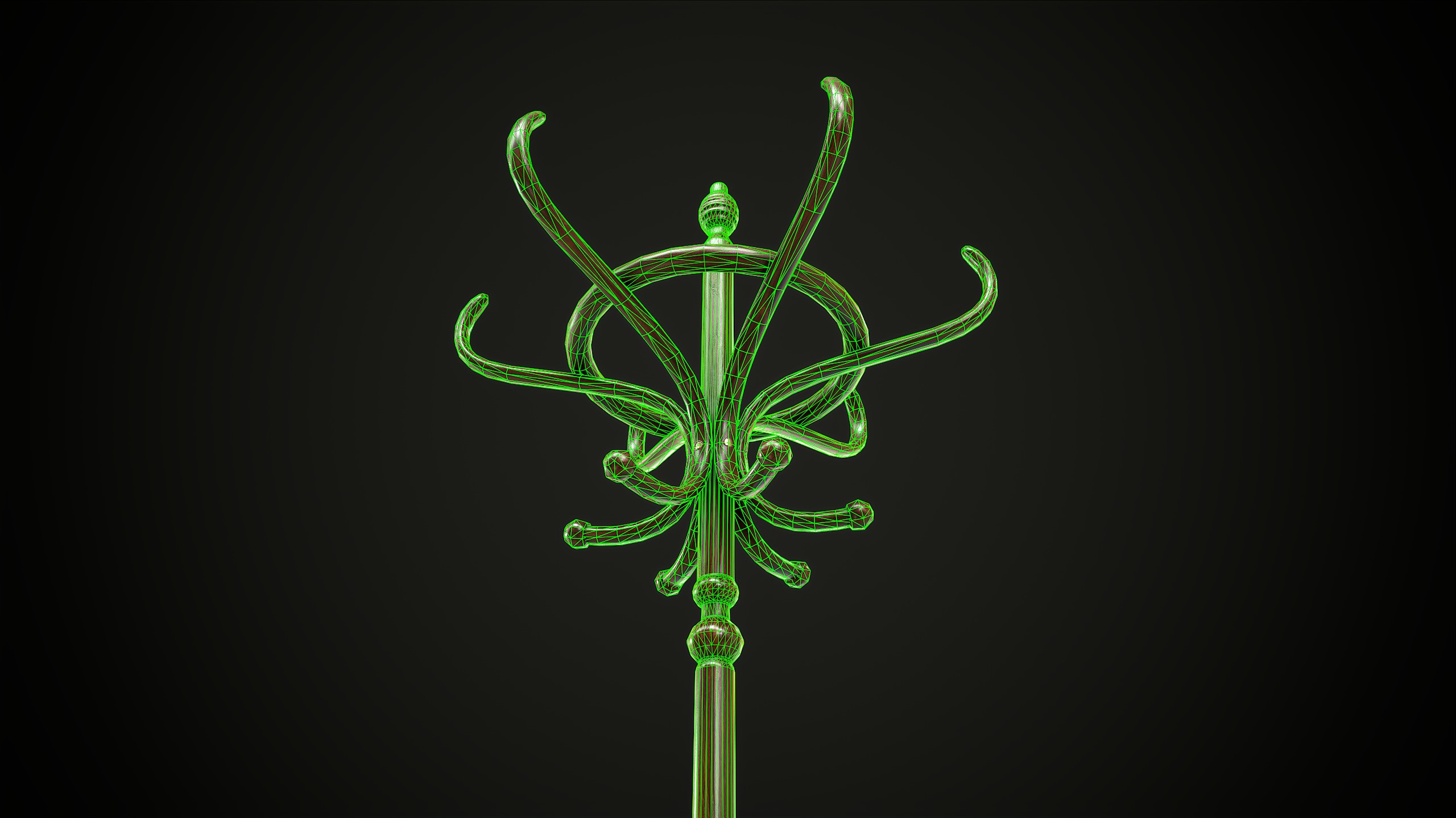 Vintage Wooden Coat Rack Low-poly 3D model_9