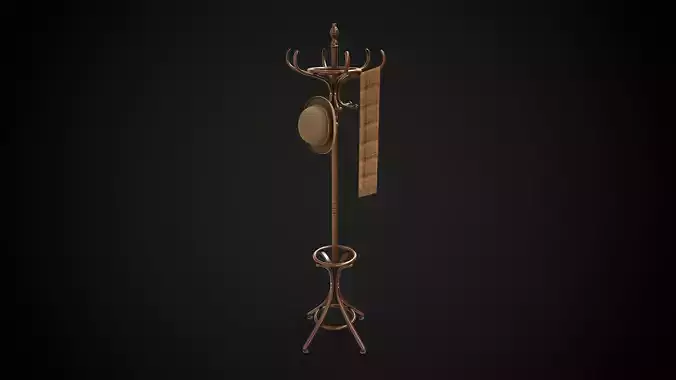 Vintage Wooden Coat Rack Low-poly 3D model