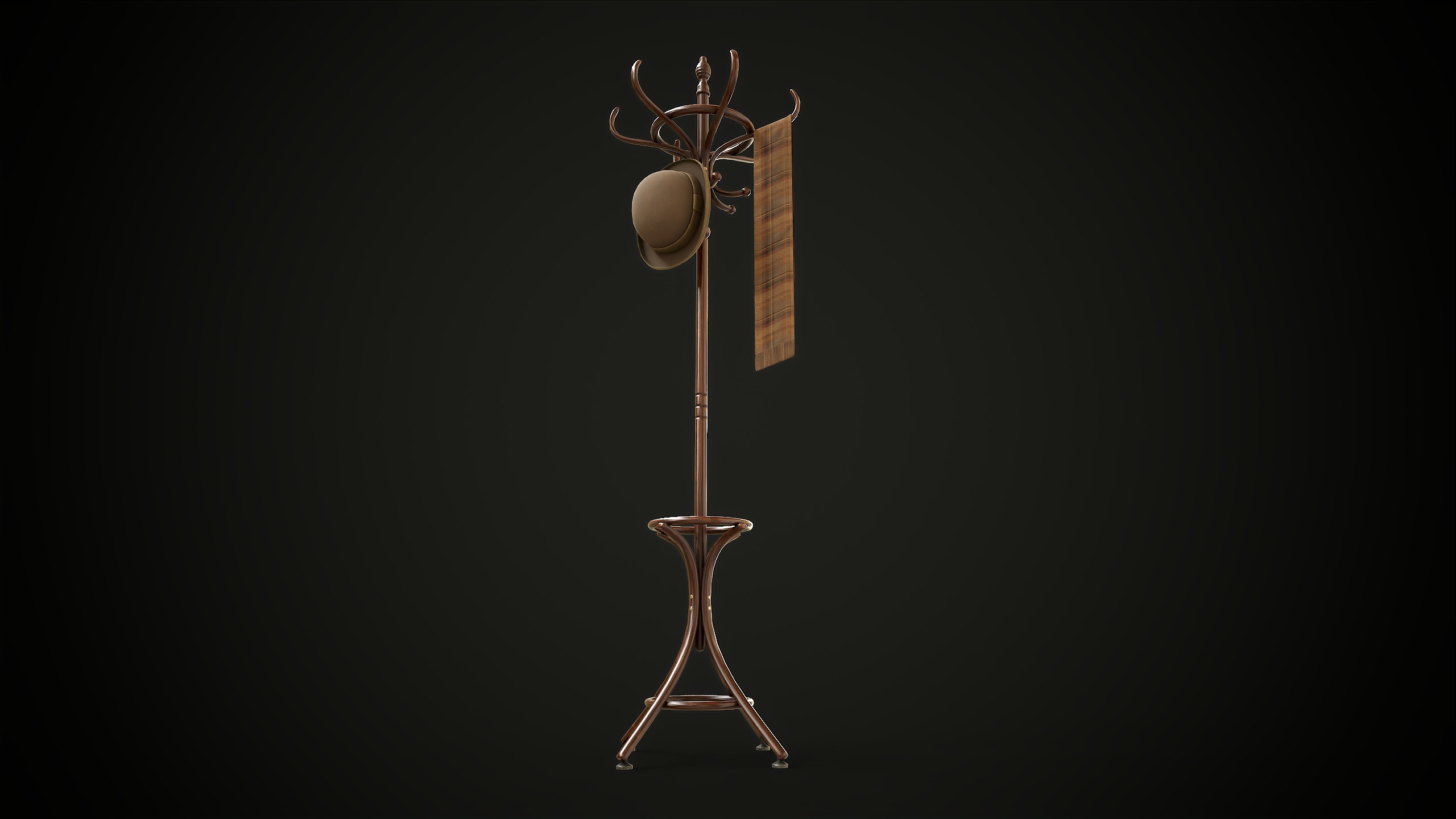 Vintage Wooden Coat Rack Low-poly 3D model_5