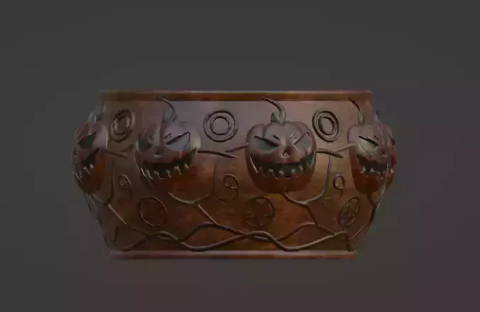 HALLOWEEN-THEMED PLANT POT WITH PUMPKIN DESIGN