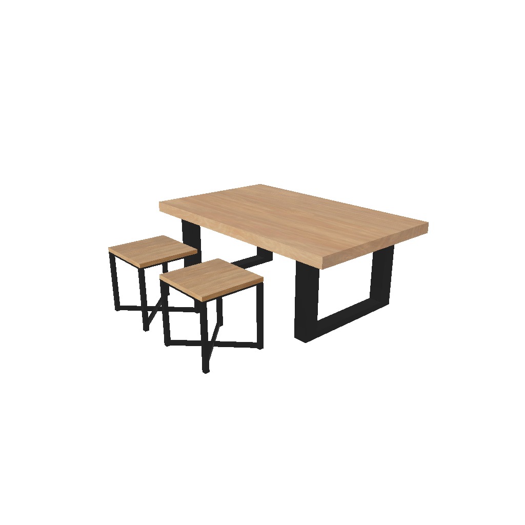 Table and Stool Minimalist Furniture Set LOFT STYLE 3D model_4