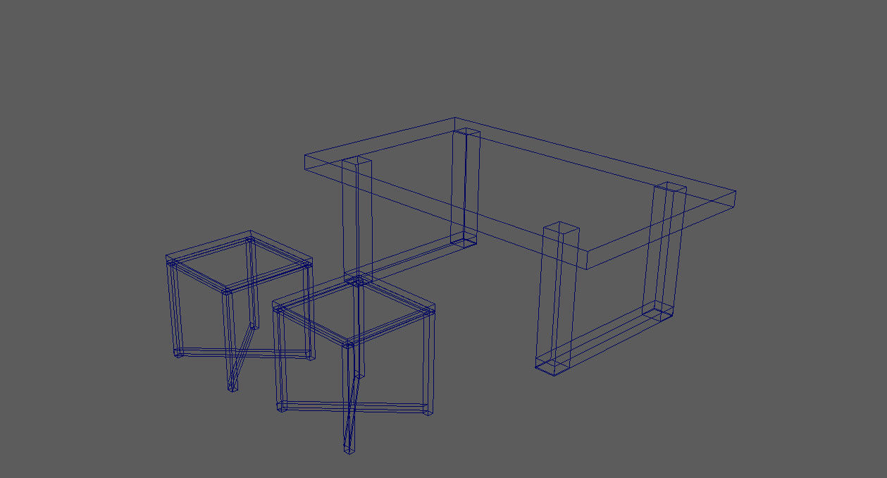 Table and Stool Minimalist Furniture Set LOFT STYLE 3D model_7