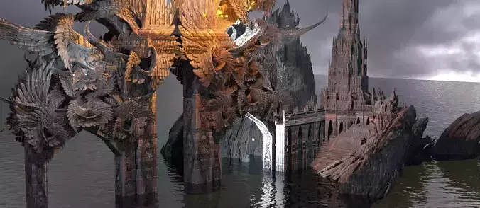 Steampunk Clockwork Winged arch castle