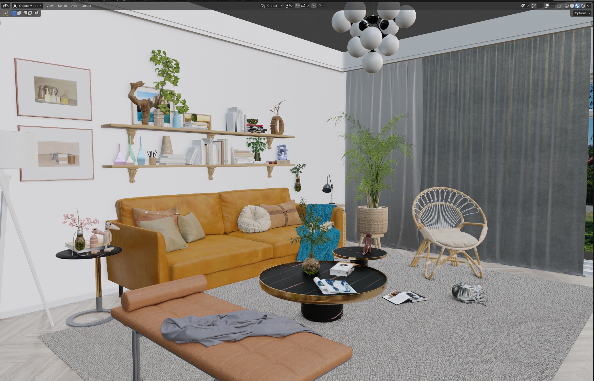 Living Room Interior Scene 3D model_1