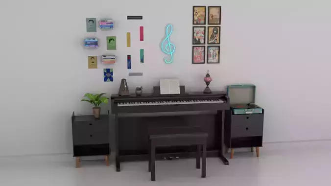 Rigged Piano Scene  3D model