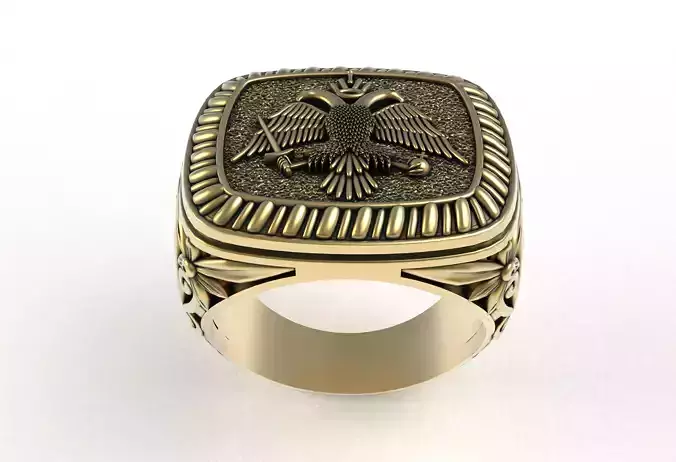 Double Eagle Crest Gold Ring