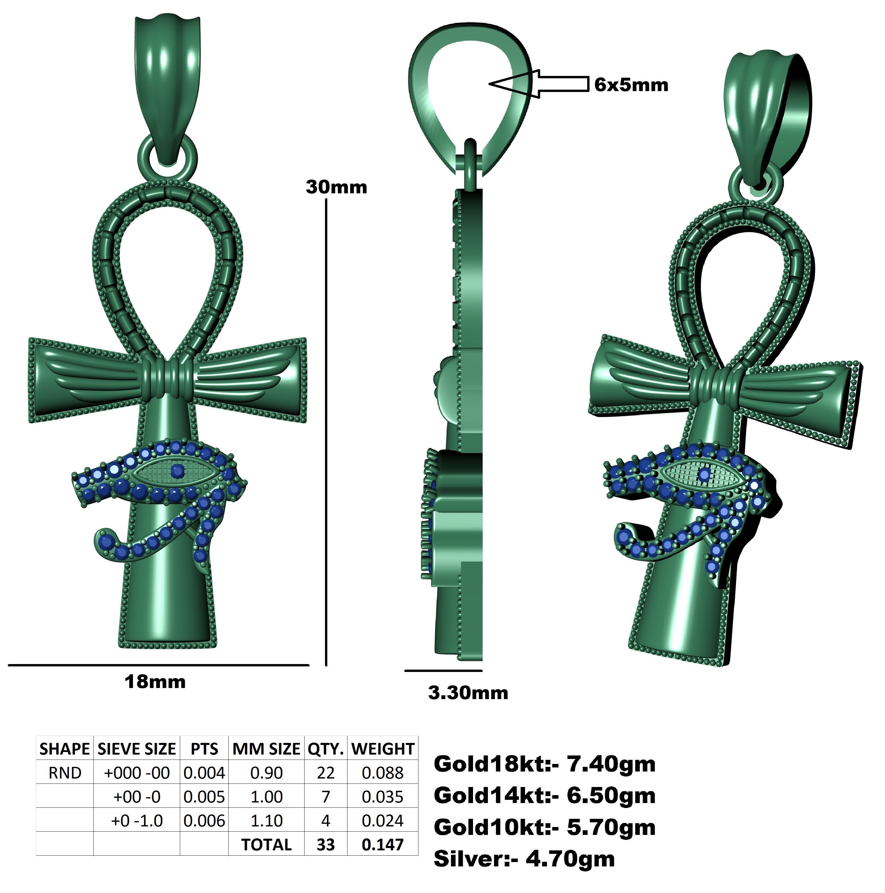 Evil Eye Cross Pendant Necklace 3D print model_3