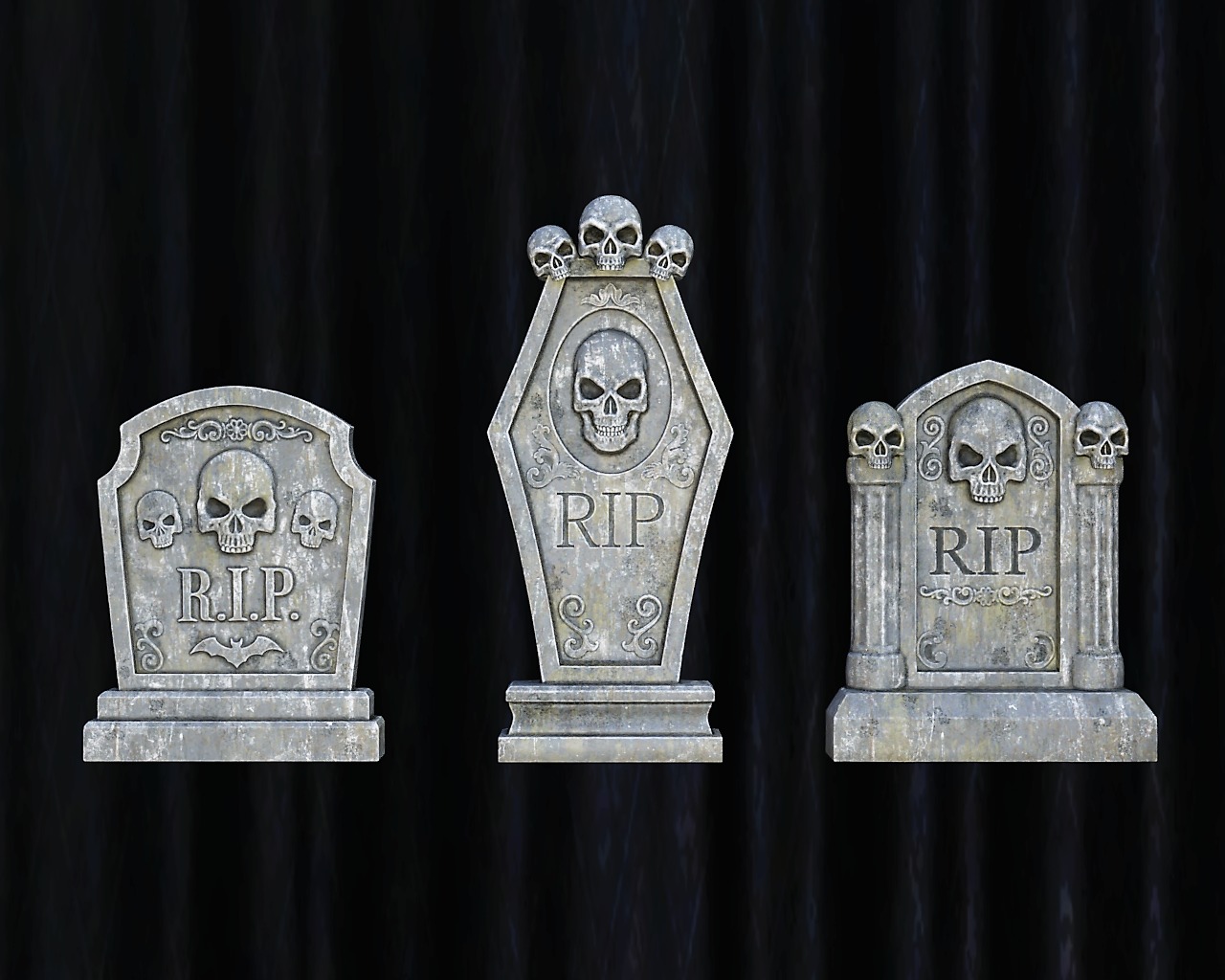 Halloween Tombstone Realistic Low-poly 3D model_1