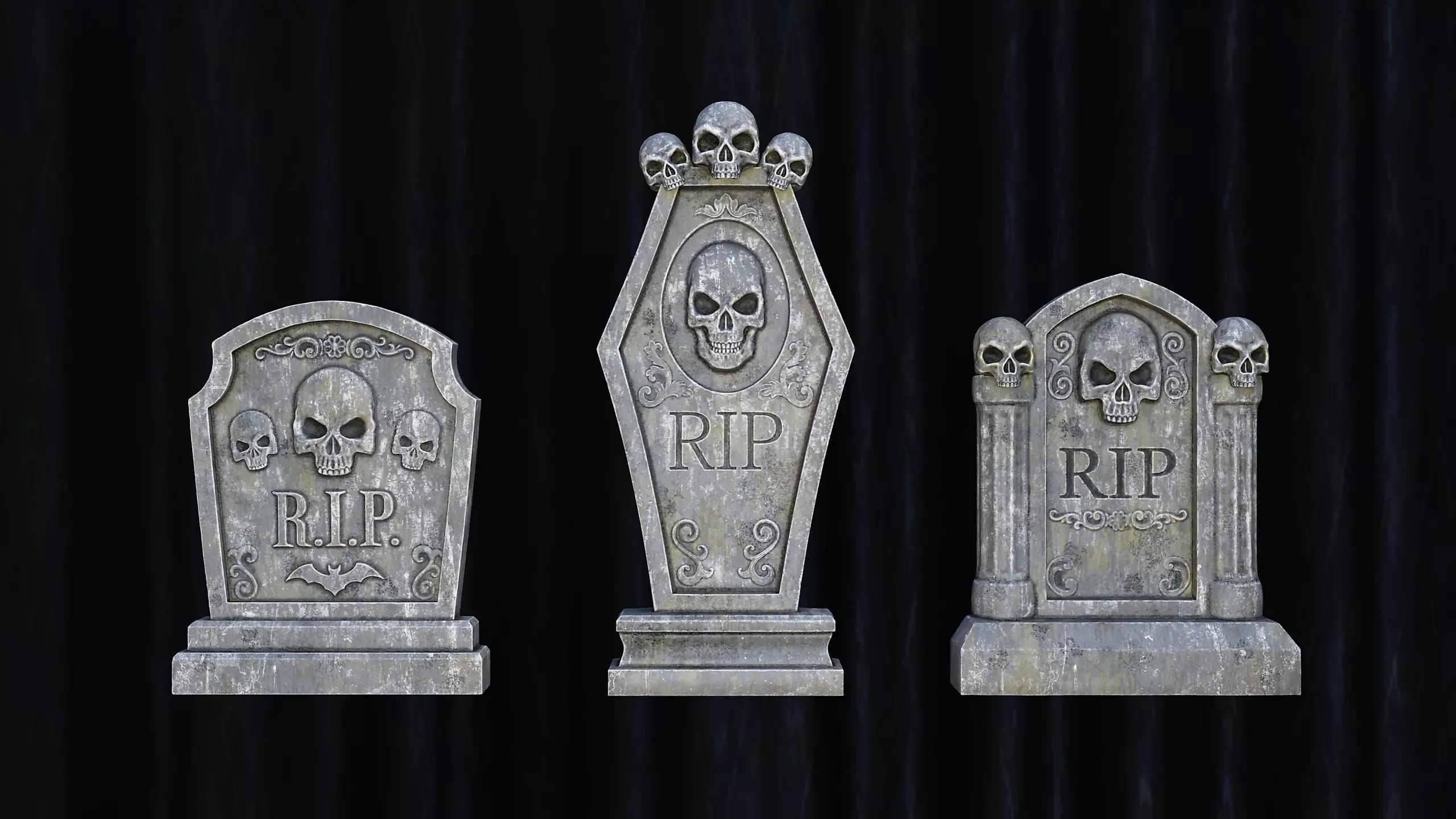 Halloween Tombstone Realistic Low-poly 3D model_0