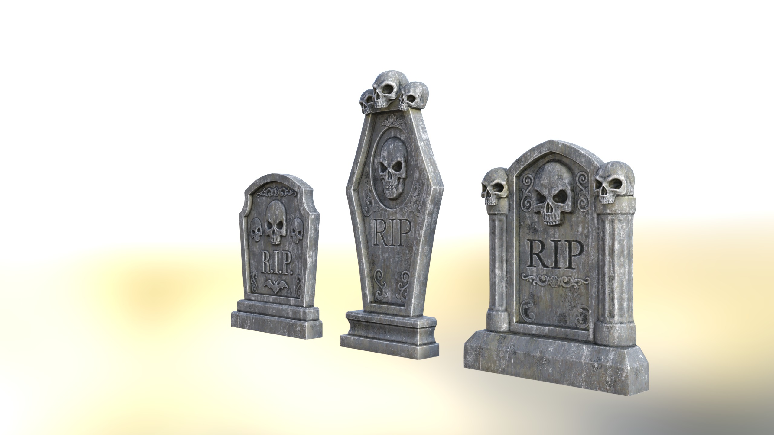 Halloween Tombstone Realistic Low-poly 3D model_3