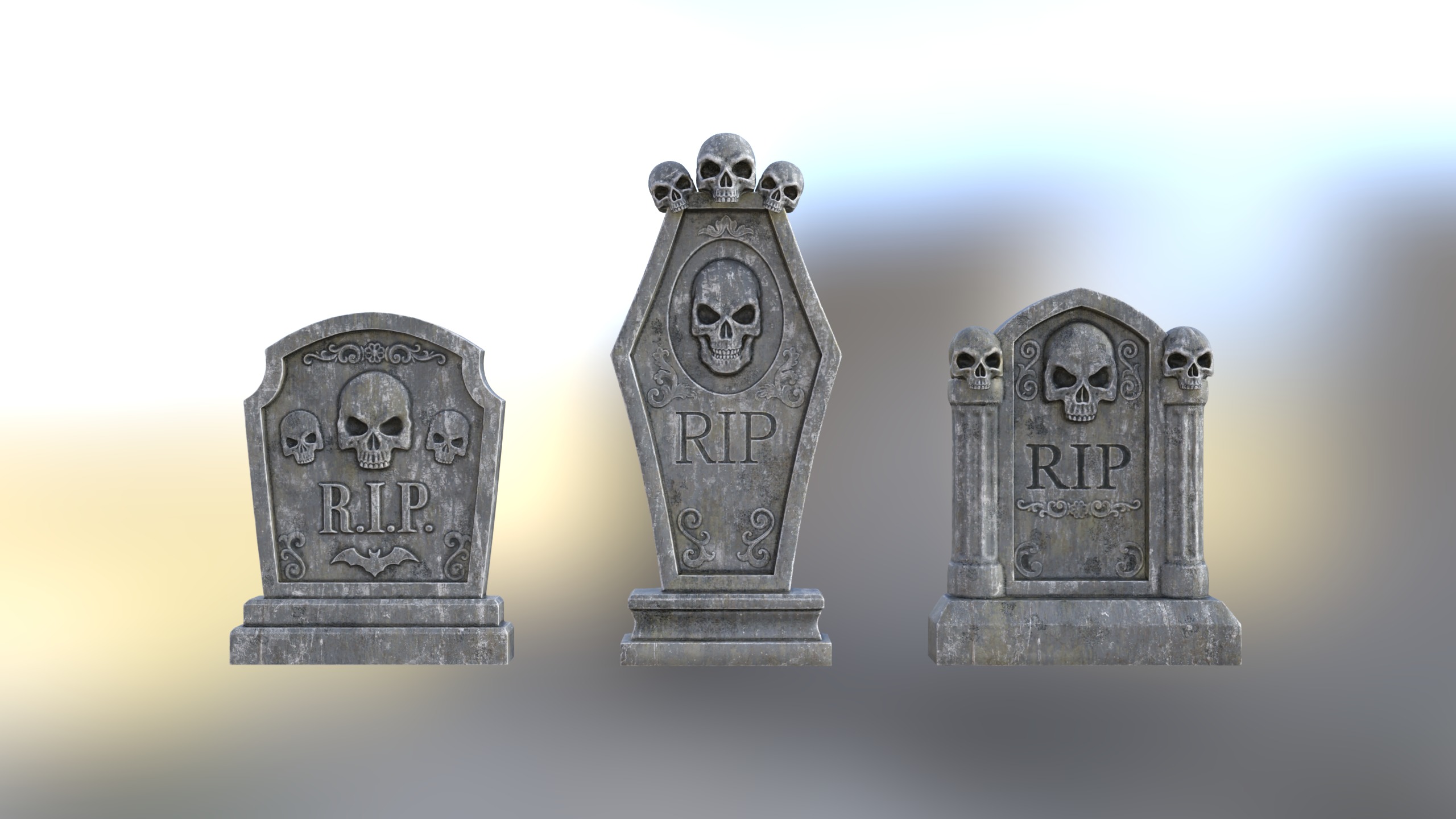 Halloween Tombstone Realistic Low-poly 3D model_2