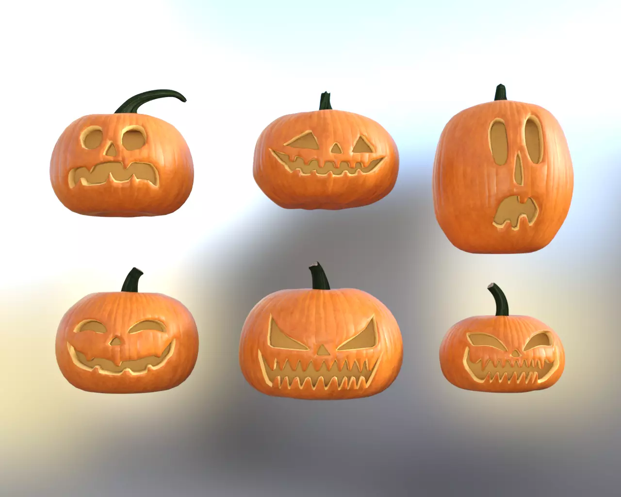 Halloween Pumpkin Pack Low-poly 3D model_0