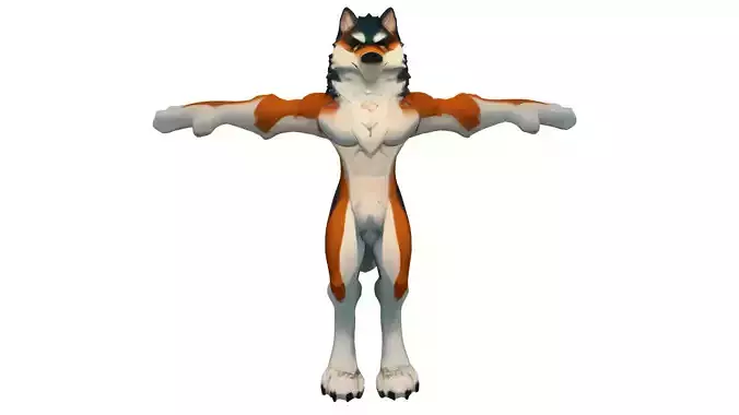 Muscular Crimson Wolf 3D model