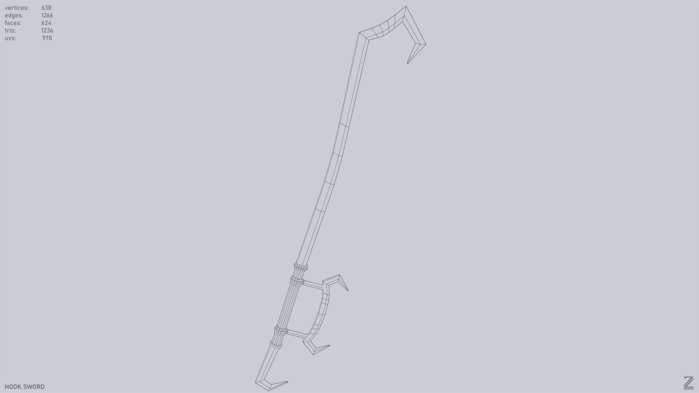 Hook sword Low-poly 3D model_13