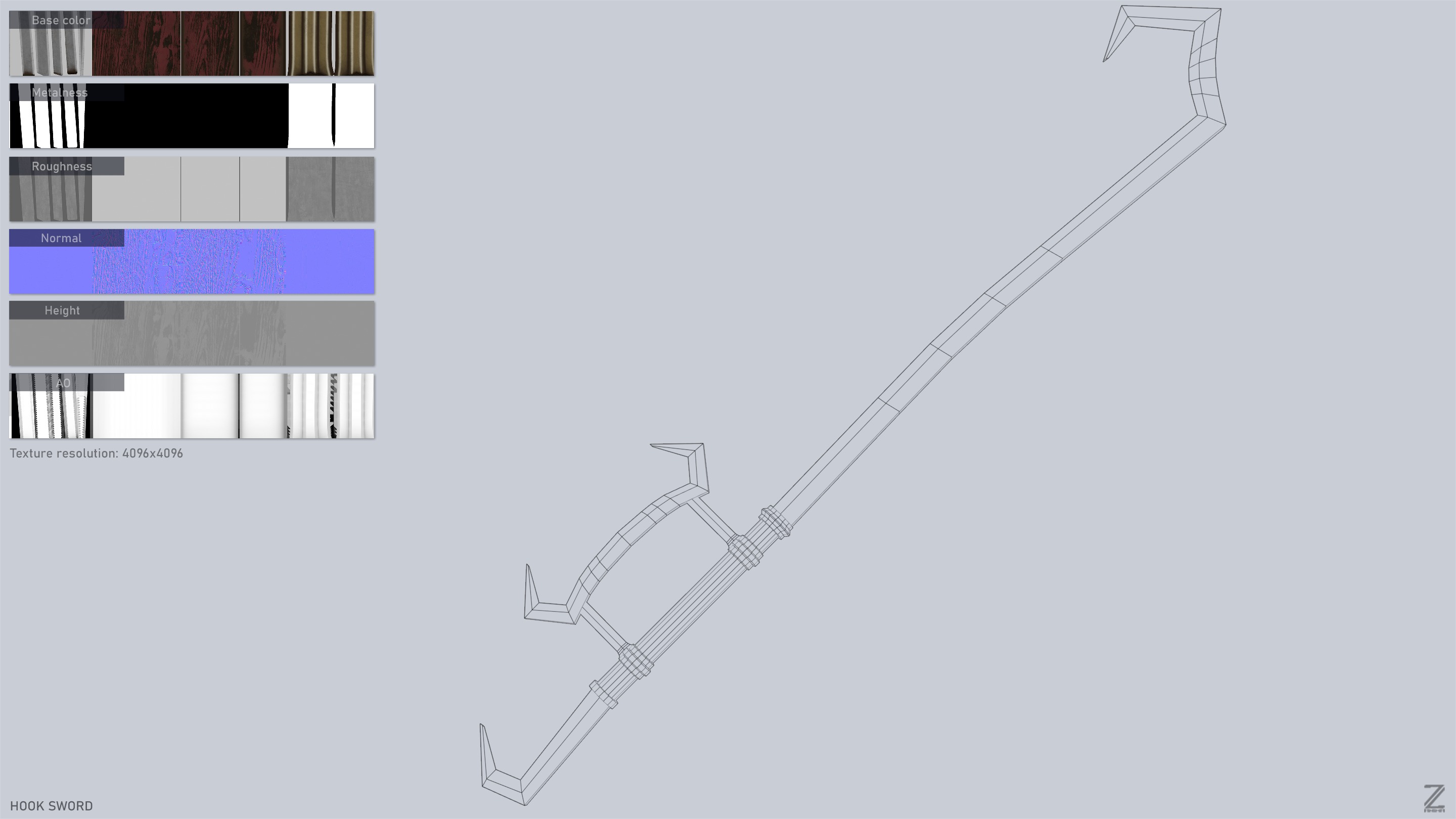 Hook sword Low-poly 3D model_3