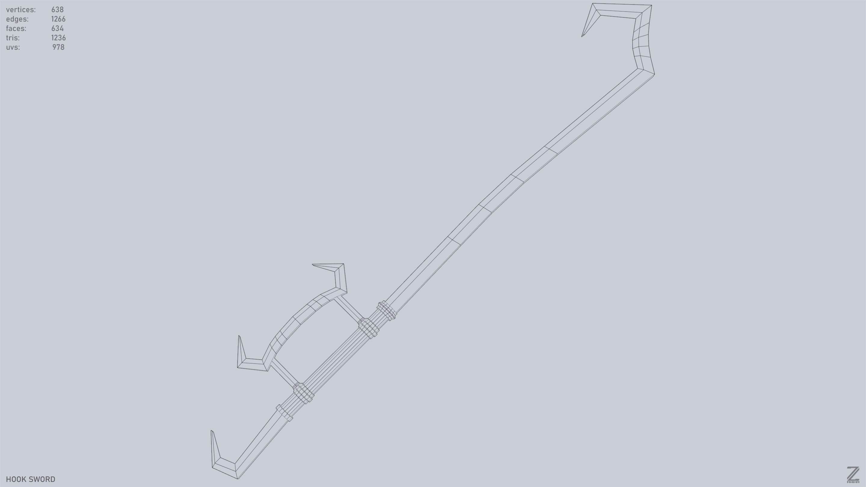 Hook sword Low-poly 3D model_15