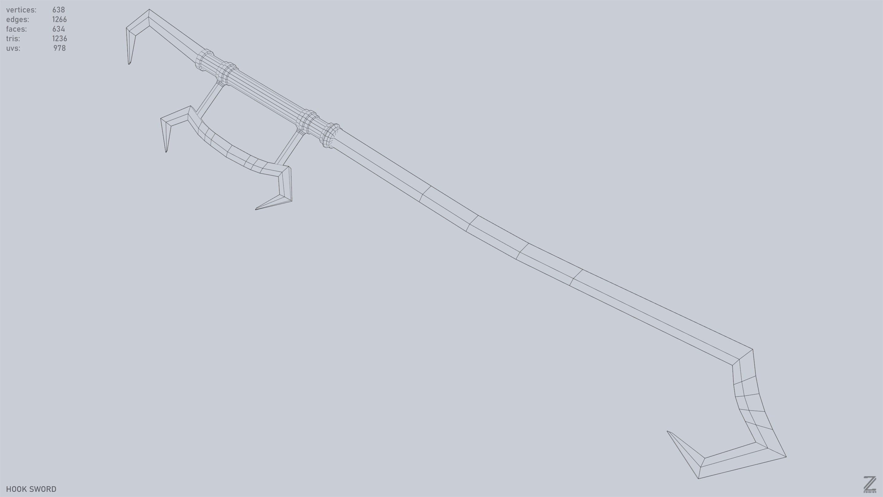 Hook sword Low-poly 3D model_12