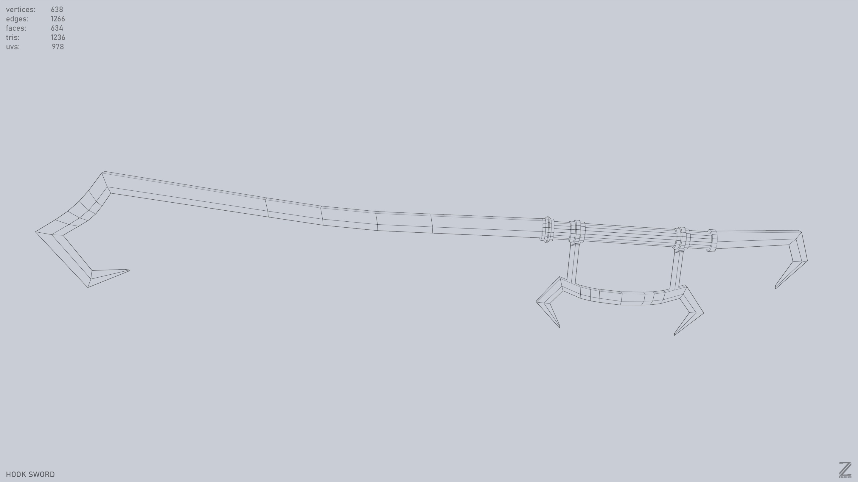 Hook sword Low-poly 3D model_11