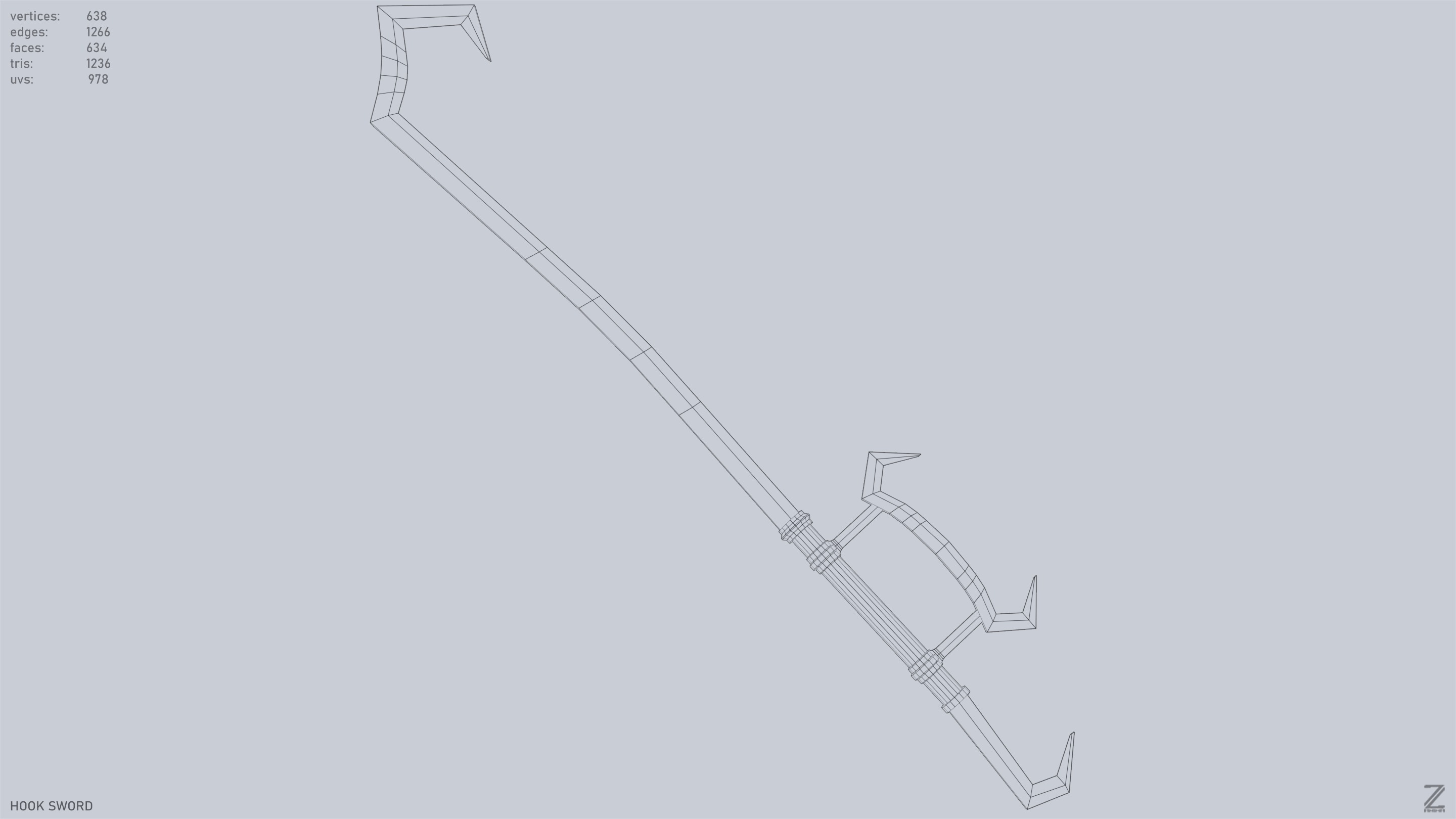 Hook sword Low-poly 3D model_10