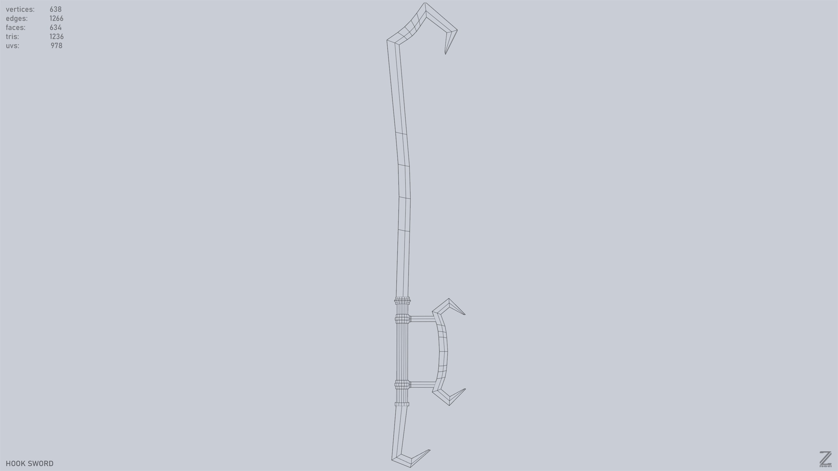 Hook sword Low-poly 3D model_9