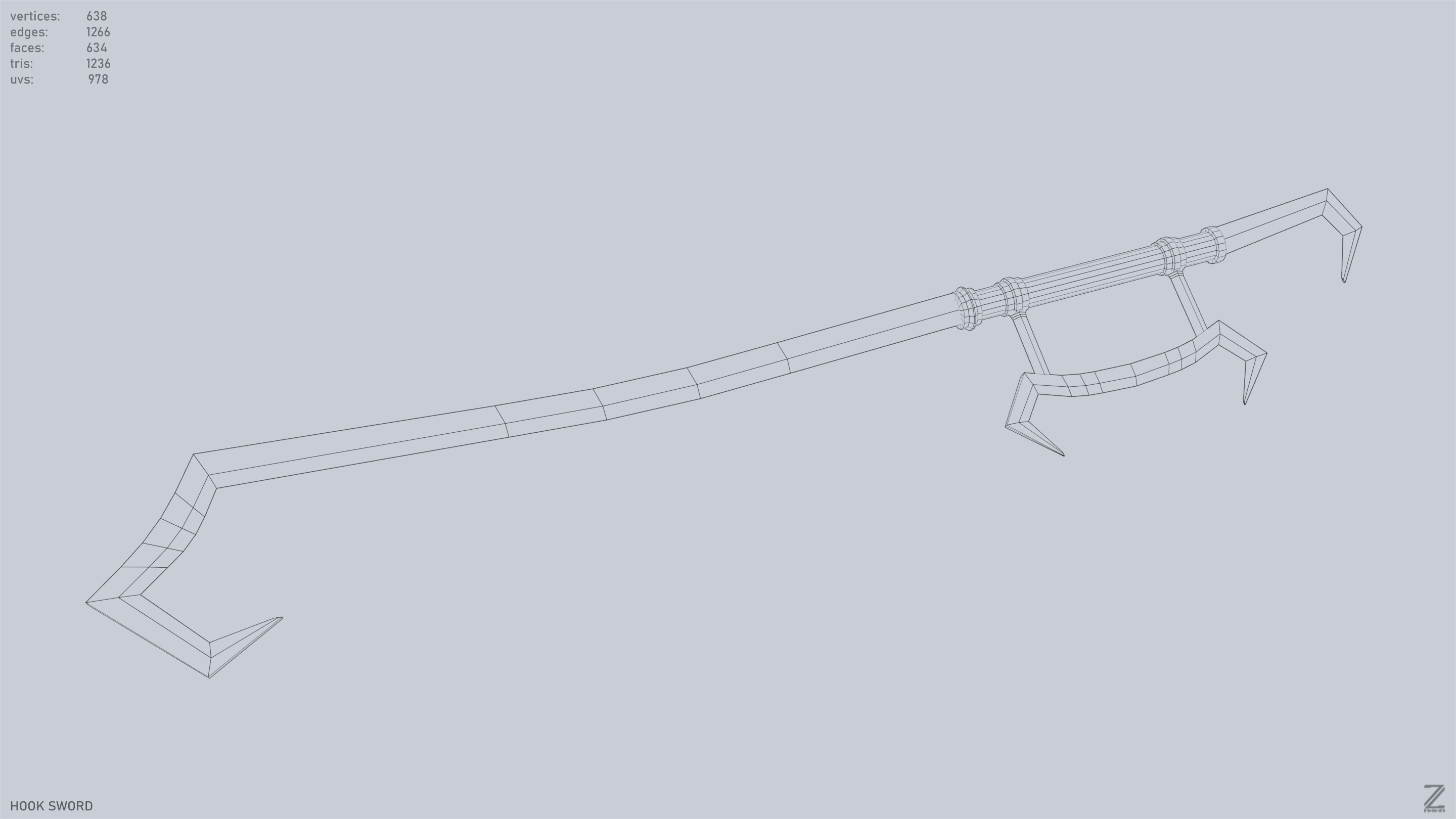 Hook sword Low-poly 3D model_14